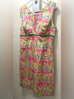 Lilly Pulitzer Pink and Green Scalloped Neck Floral Sundress, size 8